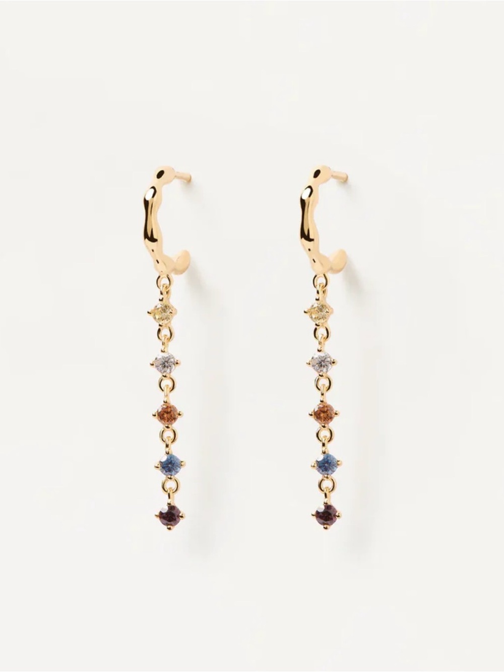 Gold Multi-Stone Drop Hoop Earrings - Women Jewelry